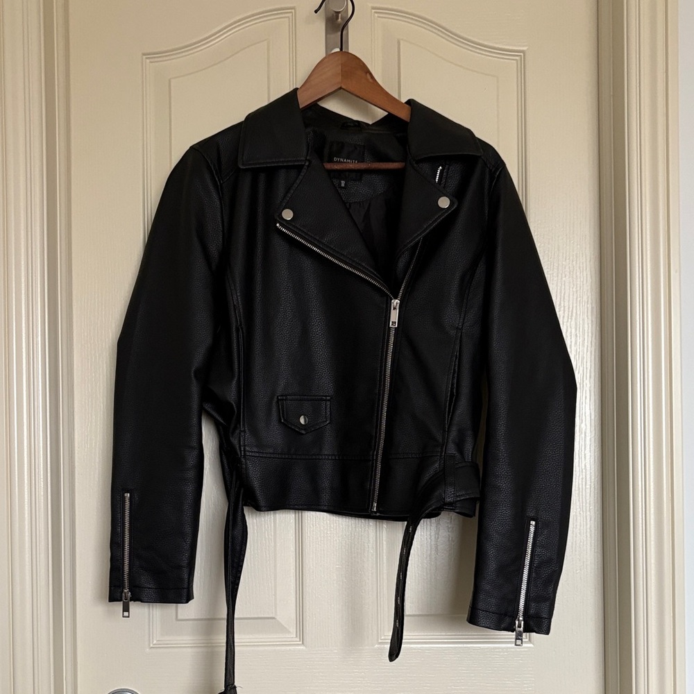 Dynamite Black Leather Biker Jacket